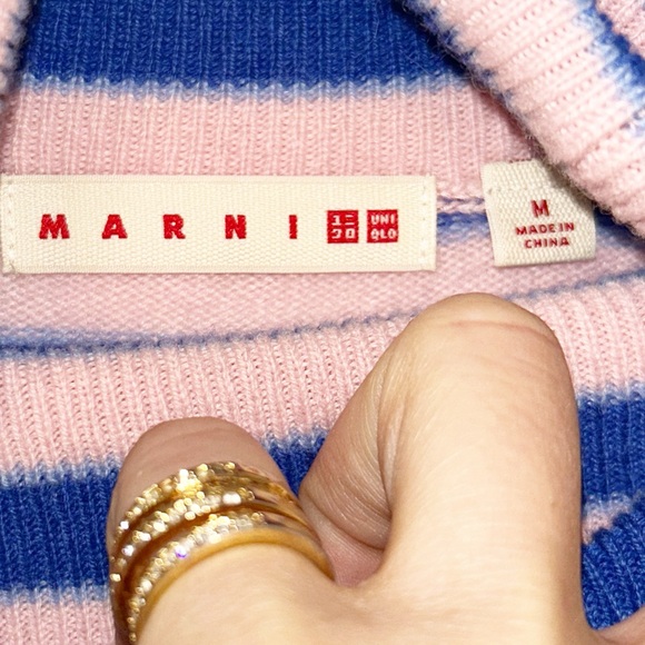 MARNI x Uniqlo The 💯 Cashmere Striped Turtleneck Sweater Cobalt & Pink SZ: M - Picture 4 of 12